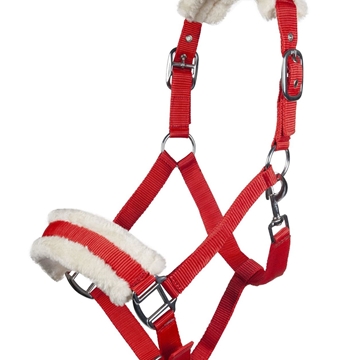 Cabezada cuadra HKM Sports Equipment borreguillo color rojo talla PONY - Imagen 1