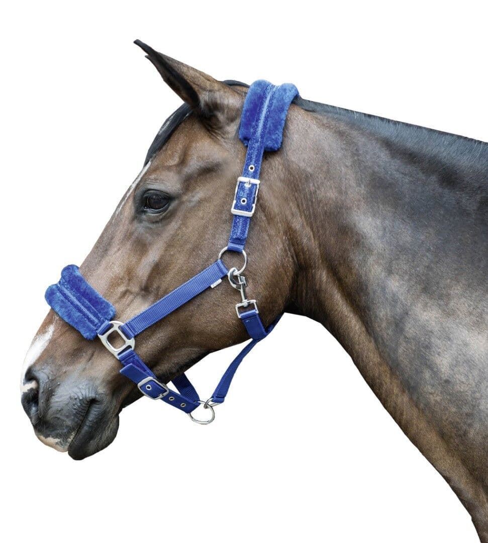 Cabezada cuadra HKM Sports Equipment borreguillo Glitter color azul royal talla COB - Imagen 1