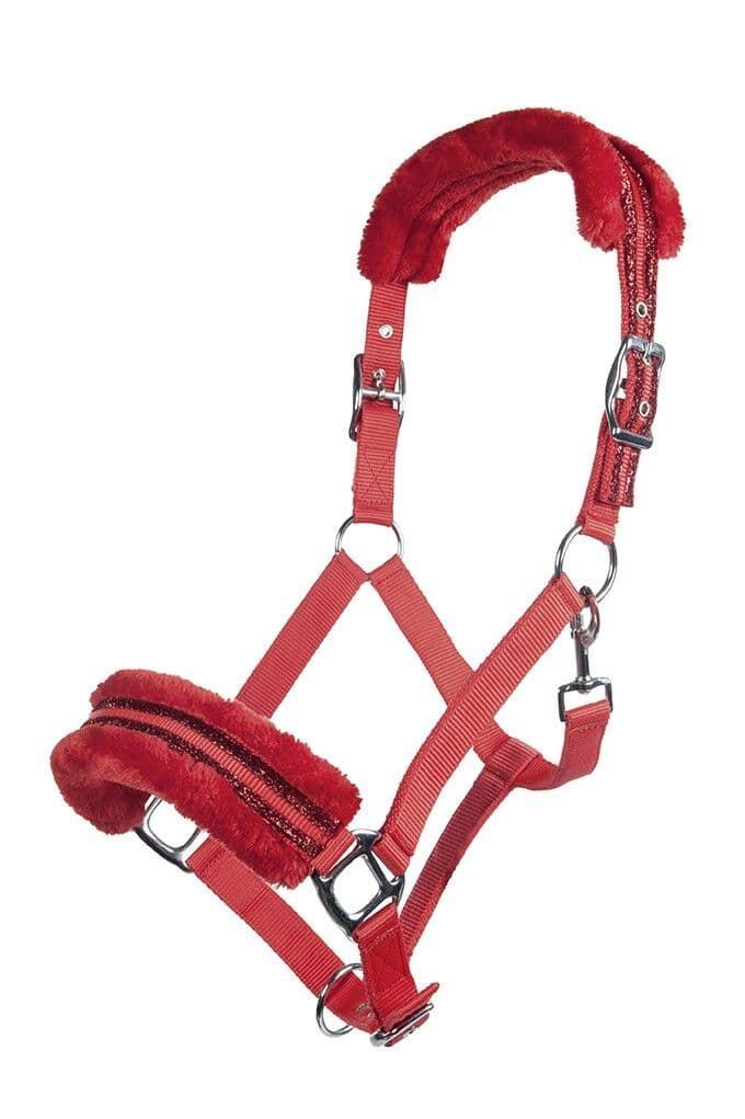 Cabezada cuadra HKM Sports Equipment borreguillo Glitter color rojo talla COB - Imagen 1