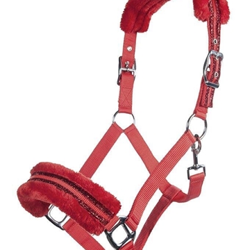 Cabezada cuadra HKM Sports Equipment borreguillo Glitter color rojo talla COB - Imagen 1