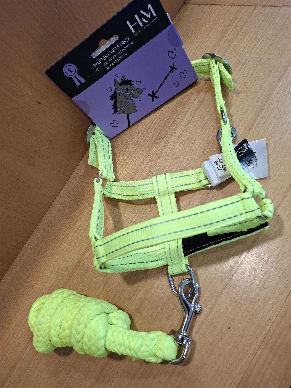 Cabezada cuadra y ramal Hobby Horsing HKM Sports Equipment amarillo neón reflectante - Imagen 1