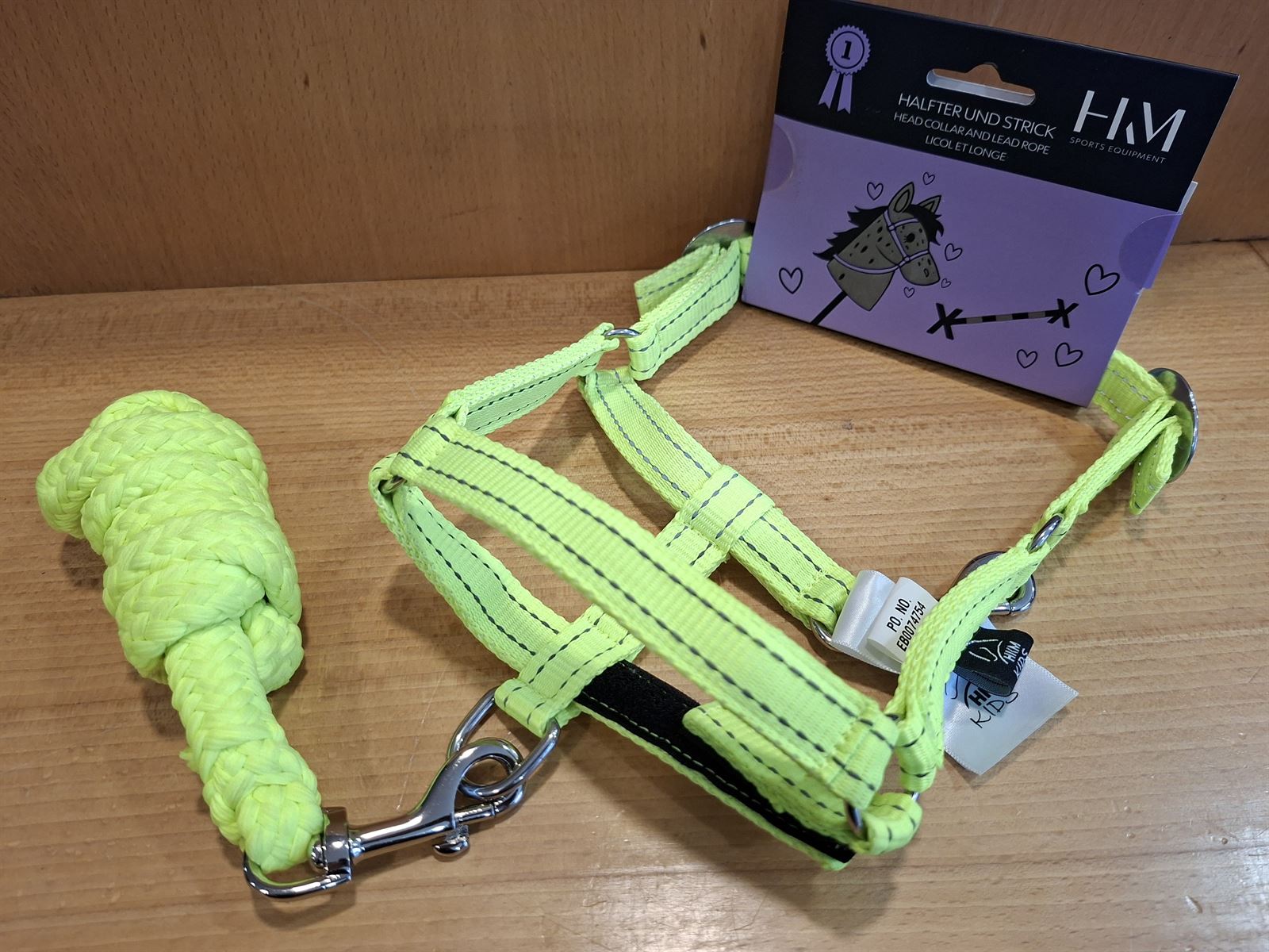 Cabezada cuadra y ramal Hobby Horsing HKM Sports Equipment amarillo neón reflectante - Imagen 2