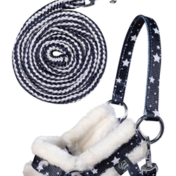 Cabezada cuadra y ramal Hobby Horsing HKM Sports Equipment azul marino estampado estrellas - Imagen 1