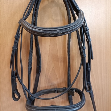 Cabezada de montar de cuero, con riendas de goma, con cierrabocas, color negro, talla COB - Imagen 1