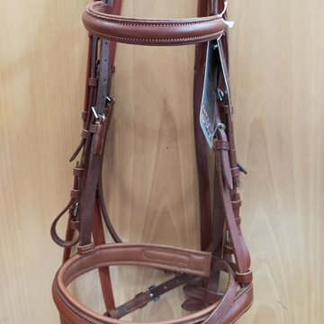 Cabezada de montar de cuero HKM Sports Equipment con riendas de lona, talla COB, color avellana - Imagen 2