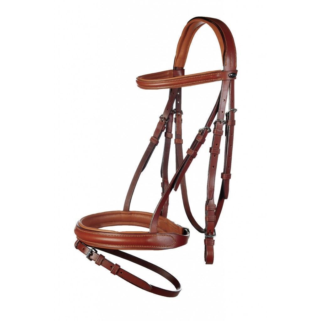 Cabezada de montar de cuero HKM Sports Equipment con riendas de lona, talla COB, color avellana - Imagen 6
