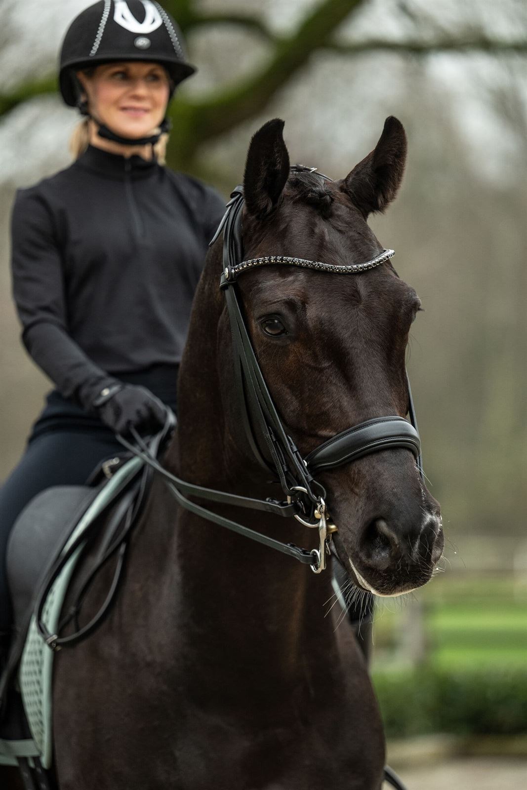 Cabezada de montar de cuero HKM Sports Equipment Grace color negro, DOBLE RIENDA, TALLA COB - Imagen 12