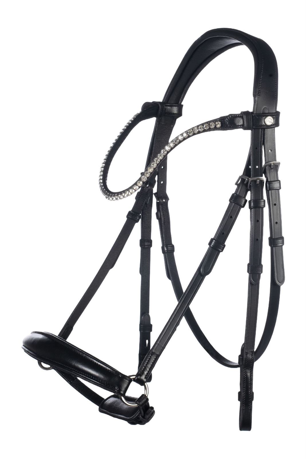 Cabezada de montar de cuero HKM Sports Equipment Nicole MUSEROLA ALEMANA negra TALLA COB - Imagen 3