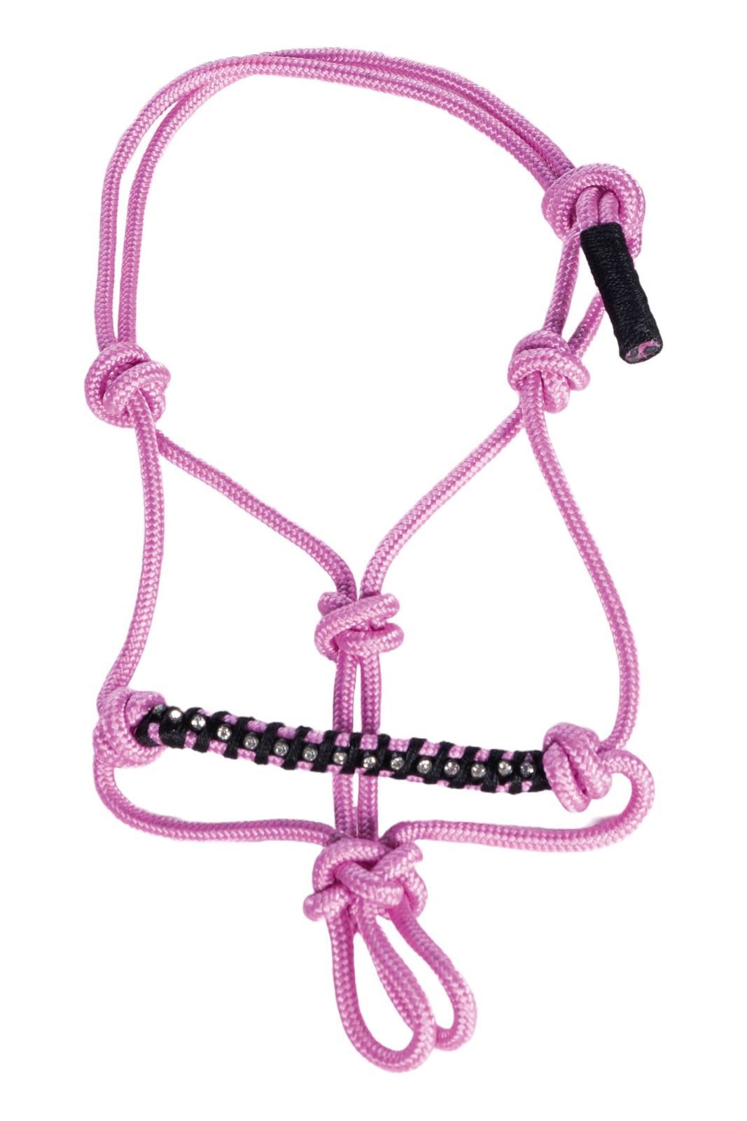 Cabezada Hobby Horsing HKM Sports Equipment de nudos color rosa con muserola de cristalitos - Imagen 1