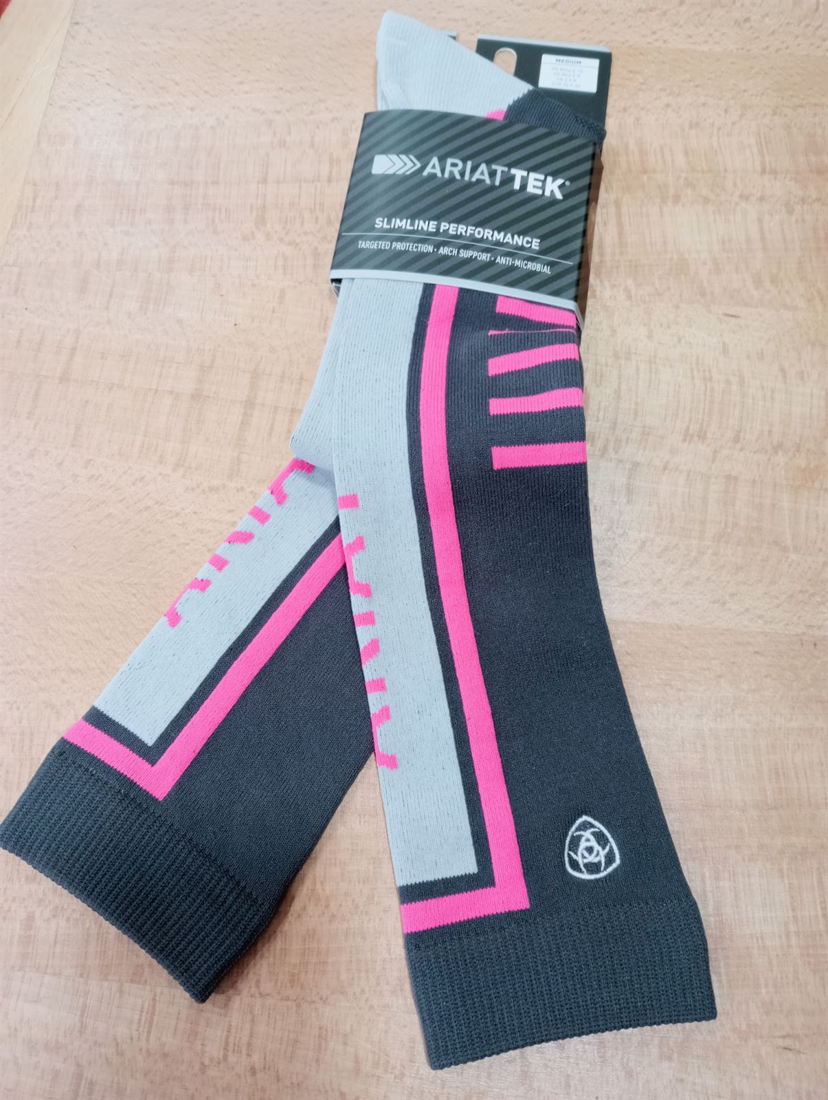 Calcetines ARIAT finos ARIATTEK SLIMLINE color gris/rosa neón TALLA 36,5-42 (par) - Imagen 1
