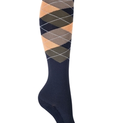 Calcetines finos HKM Sports Equipment, Check classico, rombo azul marino/mostaza, talla 30/34 - Imagen 1