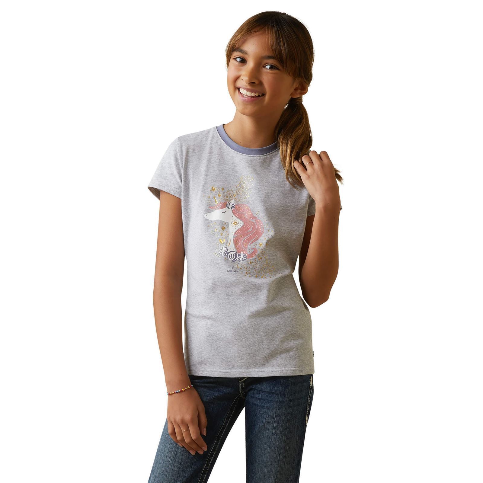 Camiseta Ariat Imagine tallaje infantil color gris caballo rosa TALLA 7 - Imagen 3