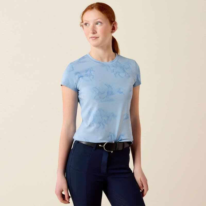 Camiseta Ariat niñ@ unisex Mirage St Tropez azul estampado caballos - Imagen 3