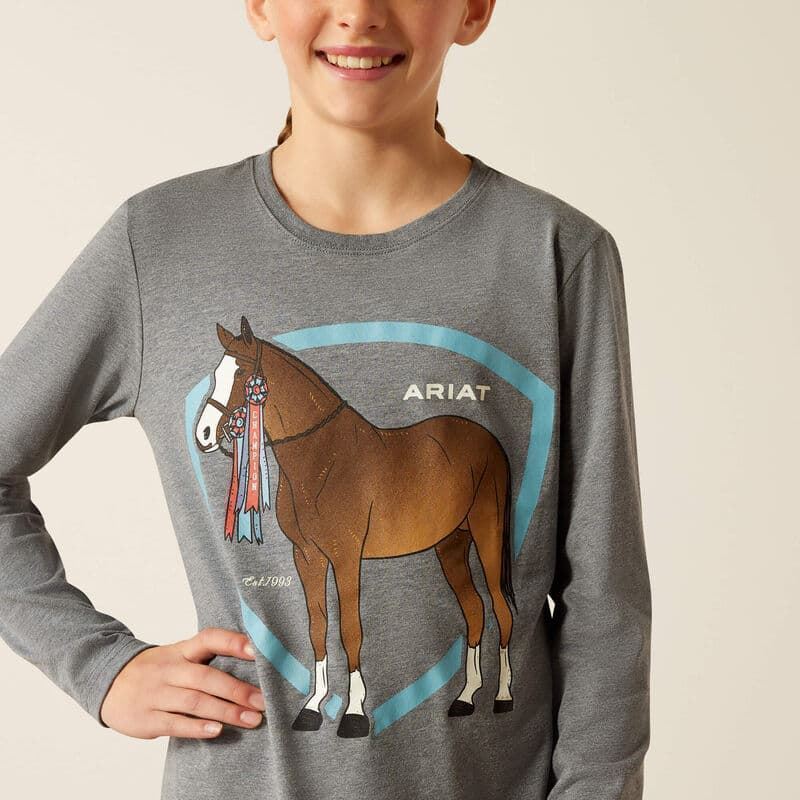 Camiseta Ariat niñ@ unisex Pony color gris manga larga TALLA 8 AÑOS - Imagen 1