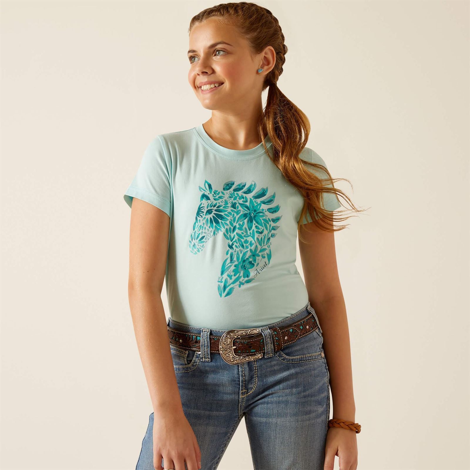 Camiseta Ariat niña Floral Mosaic color azul turquesa TALLA 10 AÑOS - Imagen 2