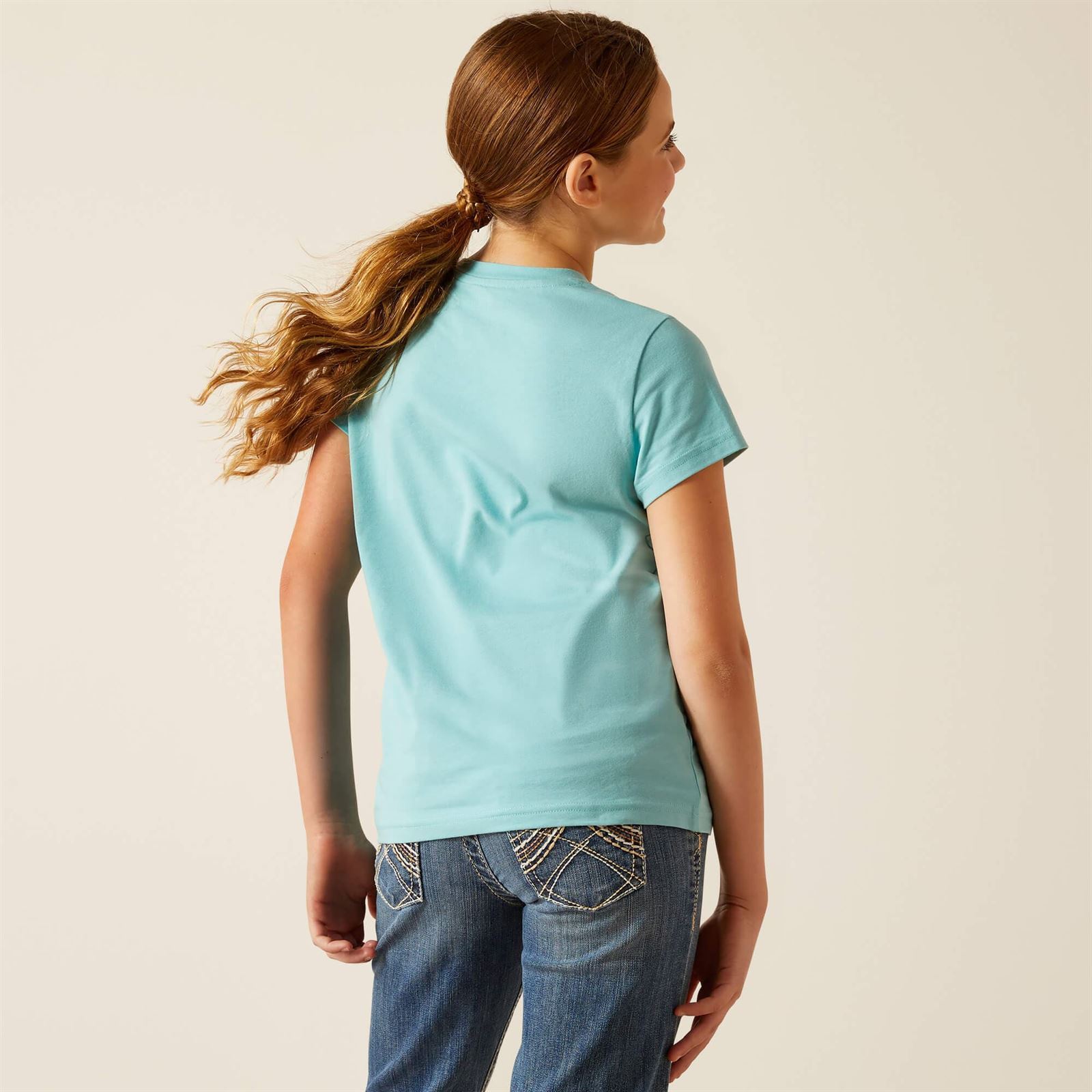 Camiseta Ariat niña Little Friend color azul turquesa caballo flores - Imagen 3