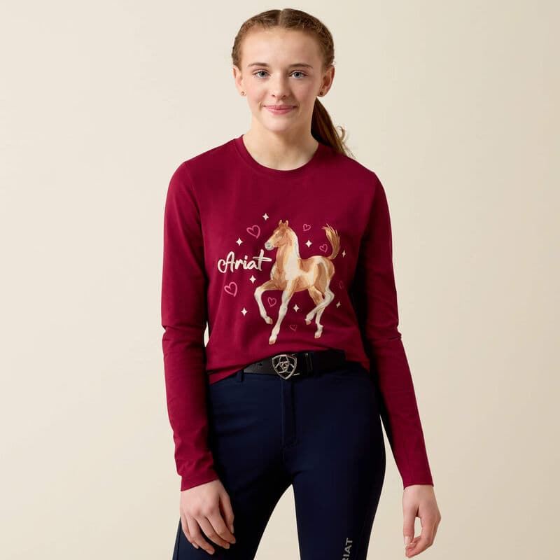 Camiseta Ariat niña Painted dream color granate caballo - Imagen 3