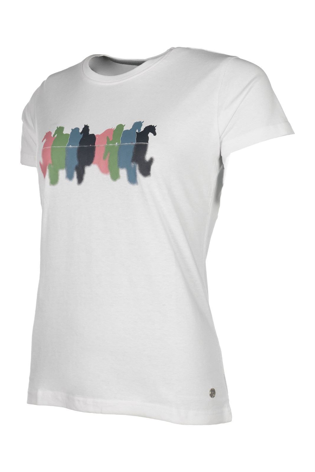 Camiseta HKM Sports Equipment Mirror blanca siluetas caballos colores - Imagen 3