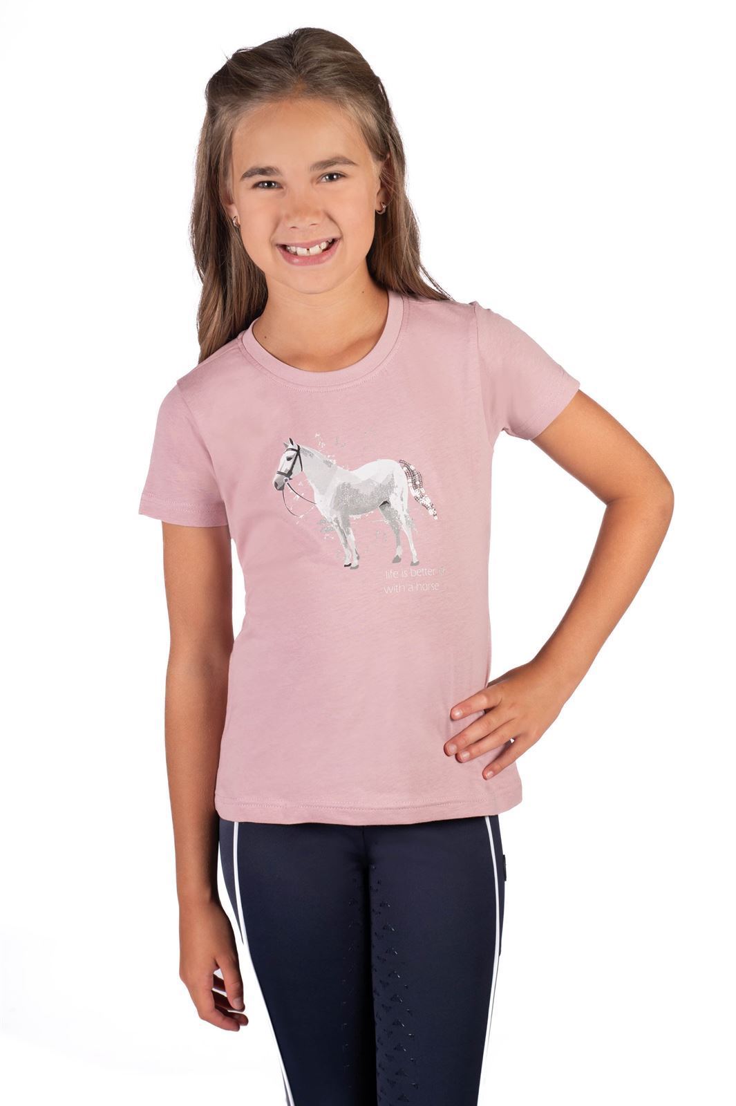 Camiseta HKM Sports Equipment niña color rosa caballo TALLA 140 (7-9 años) - Imagen 1