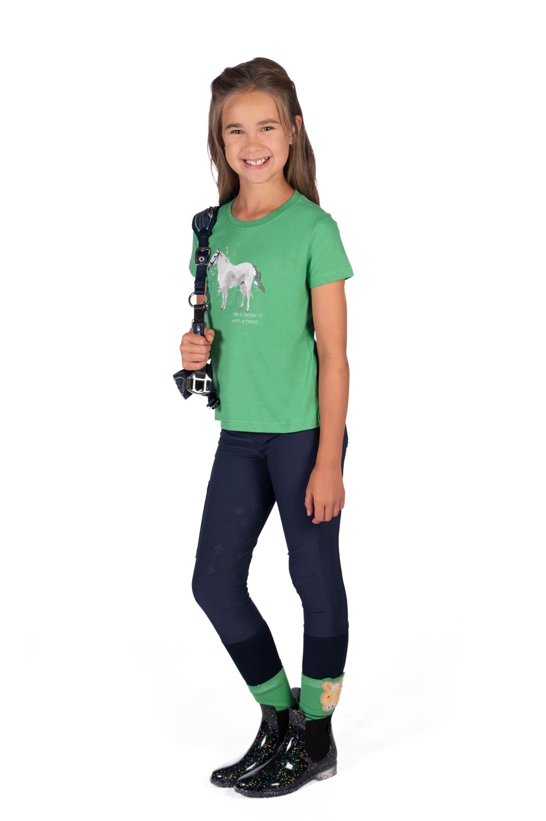 Camiseta HKM Sports Equipment niña color verde caballo TALLA 152 (9-11 años) - Imagen 2