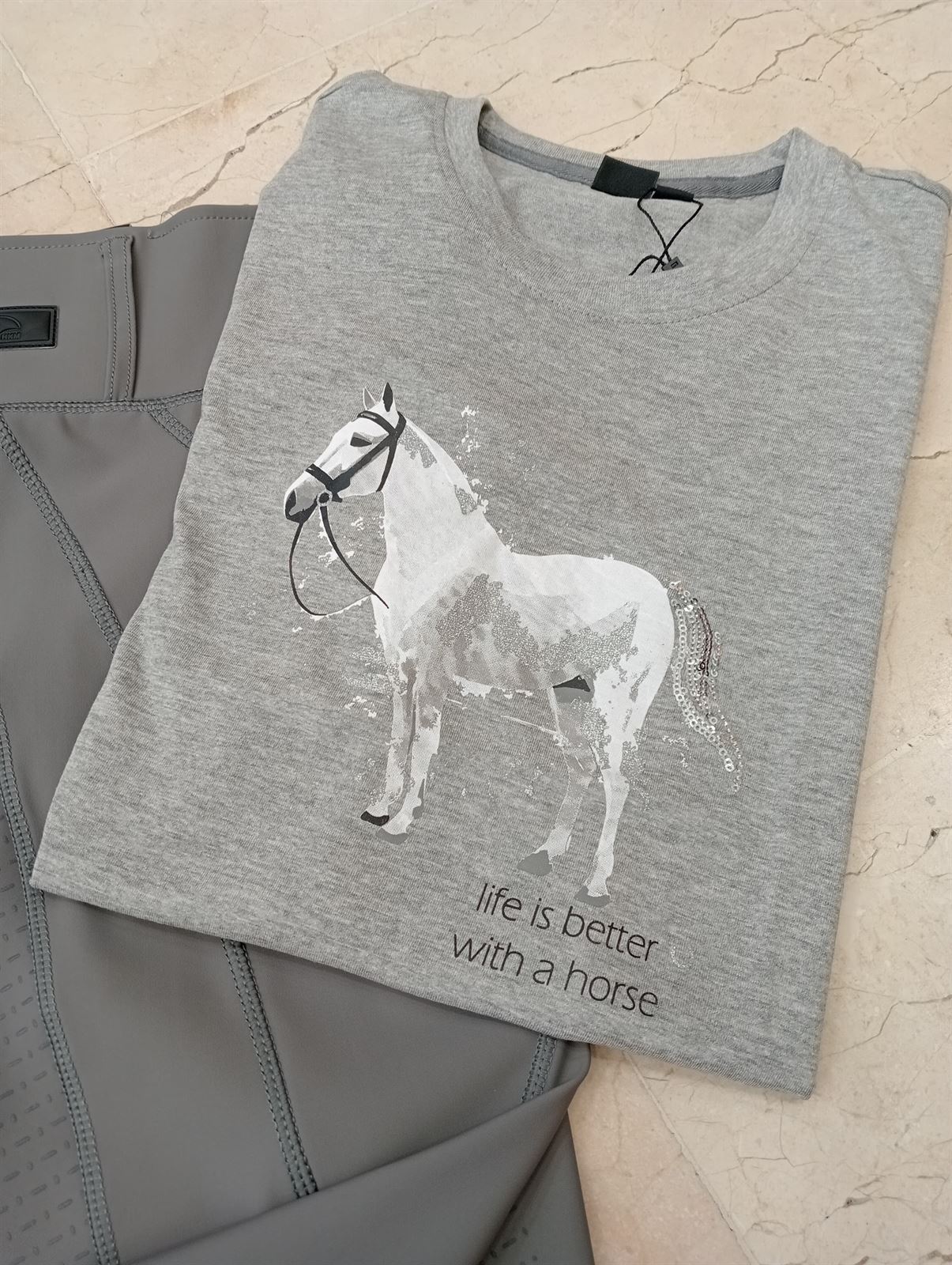 Camiseta HKM Sports Equipment Sparkle gris TALLA 164 (11-13 años) - Imagen 2