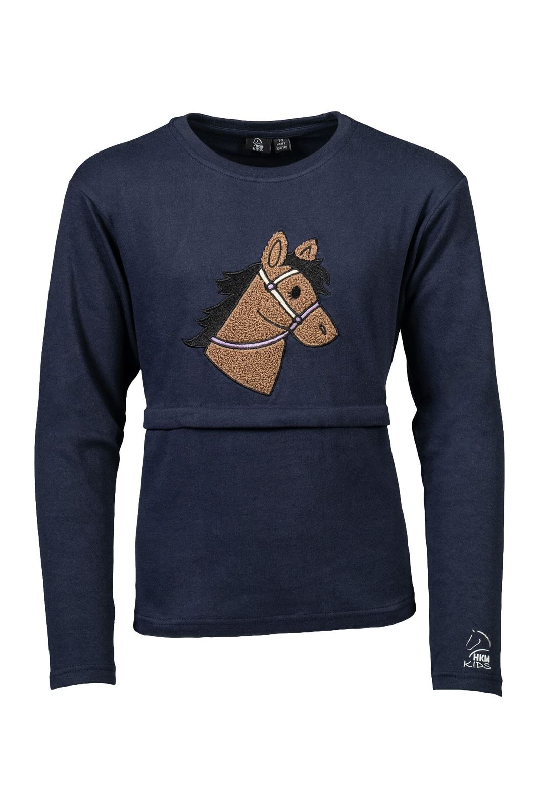 Camiseta HKM Sports Equipment unisex azul marino caballo peluche TALLA 6-7 años - Imagen 1