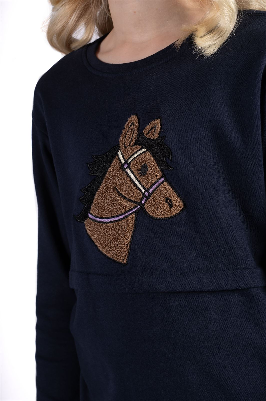 Camiseta HKM Sports Equipment unisex azul marino caballo peluche TALLA 6-7 años - Imagen 2