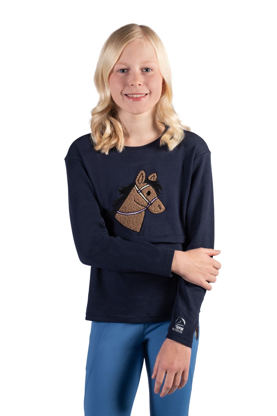 Camiseta HKM Sports Equipment unisex azul marino caballo peluche TALLA 6-7 años - Imagen 3