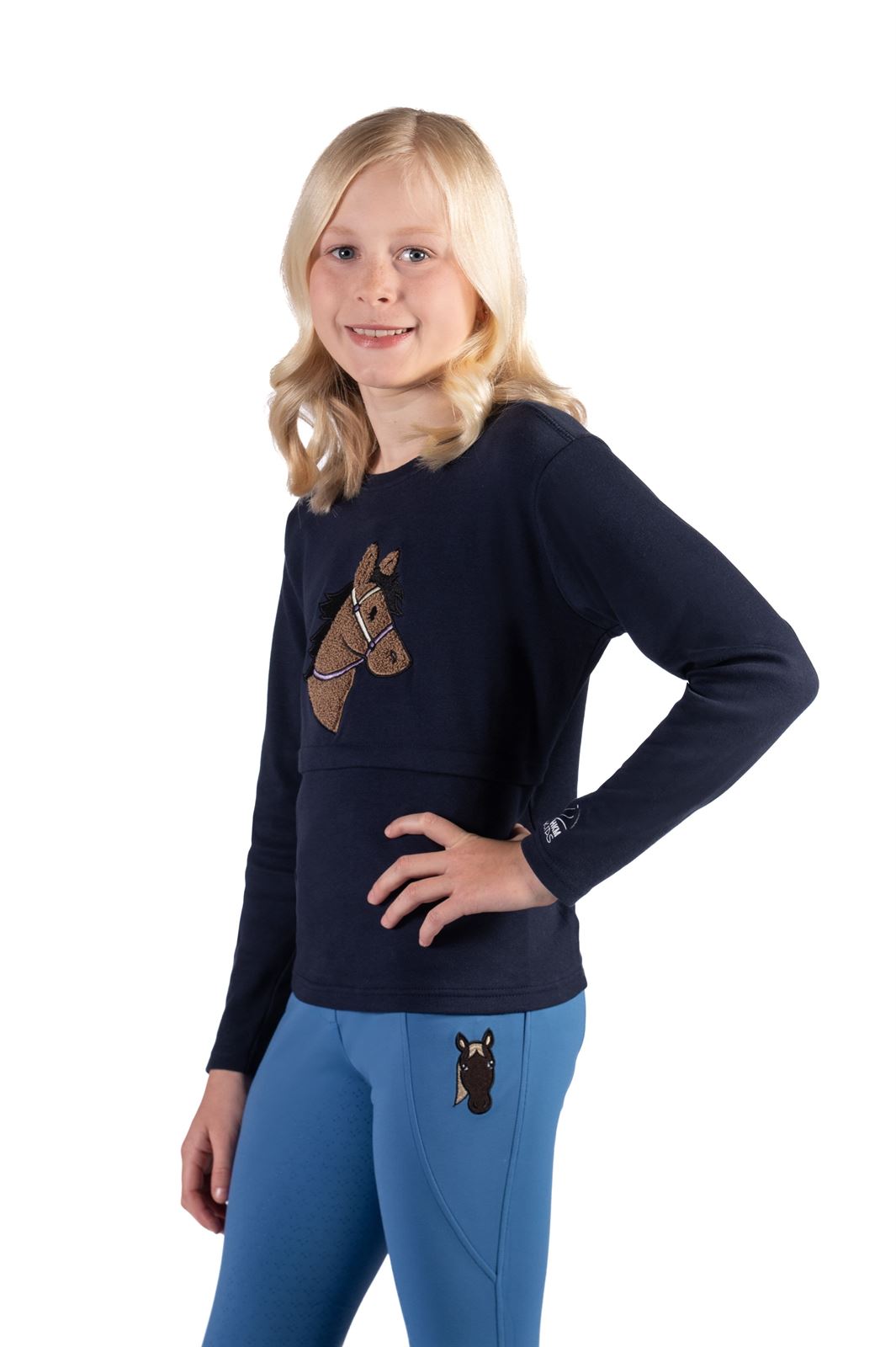Camiseta HKM Sports Equipment unisex azul marino caballo peluche TALLA 6-7 años - Imagen 4