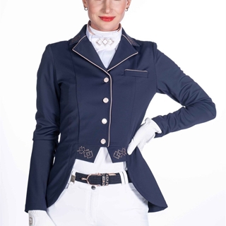 Chaqueta concurso frac corto mujer HKM Sports Equipment  Audrey color azul marino con detalles rosegold - Imagen 1