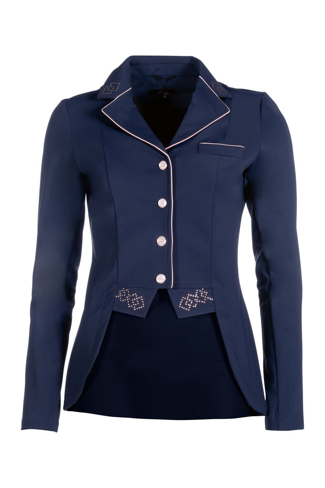 Chaqueta concurso frac corto mujer HKM Sports Equipment  Audrey color azul marino con detalles rosegold - Imagen 3