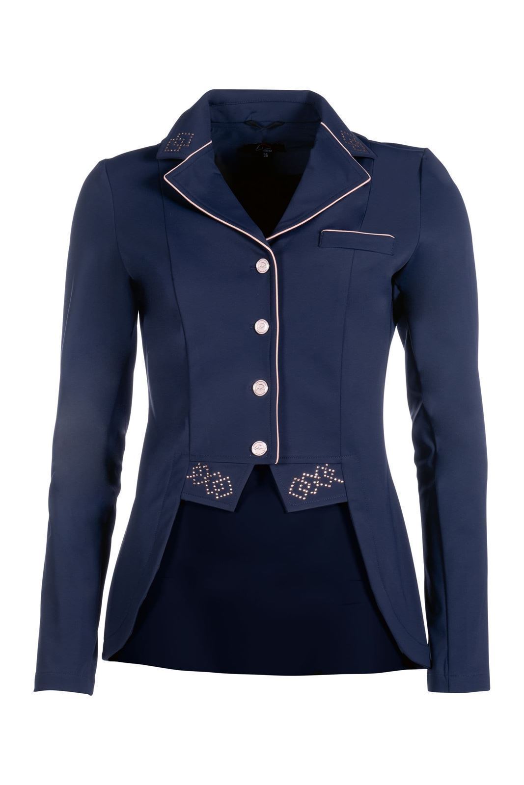 Chaqueta concurso frac corto mujer HKM Sports Equipment Audrey color azul marino con detalles rosegold - Imagen 3