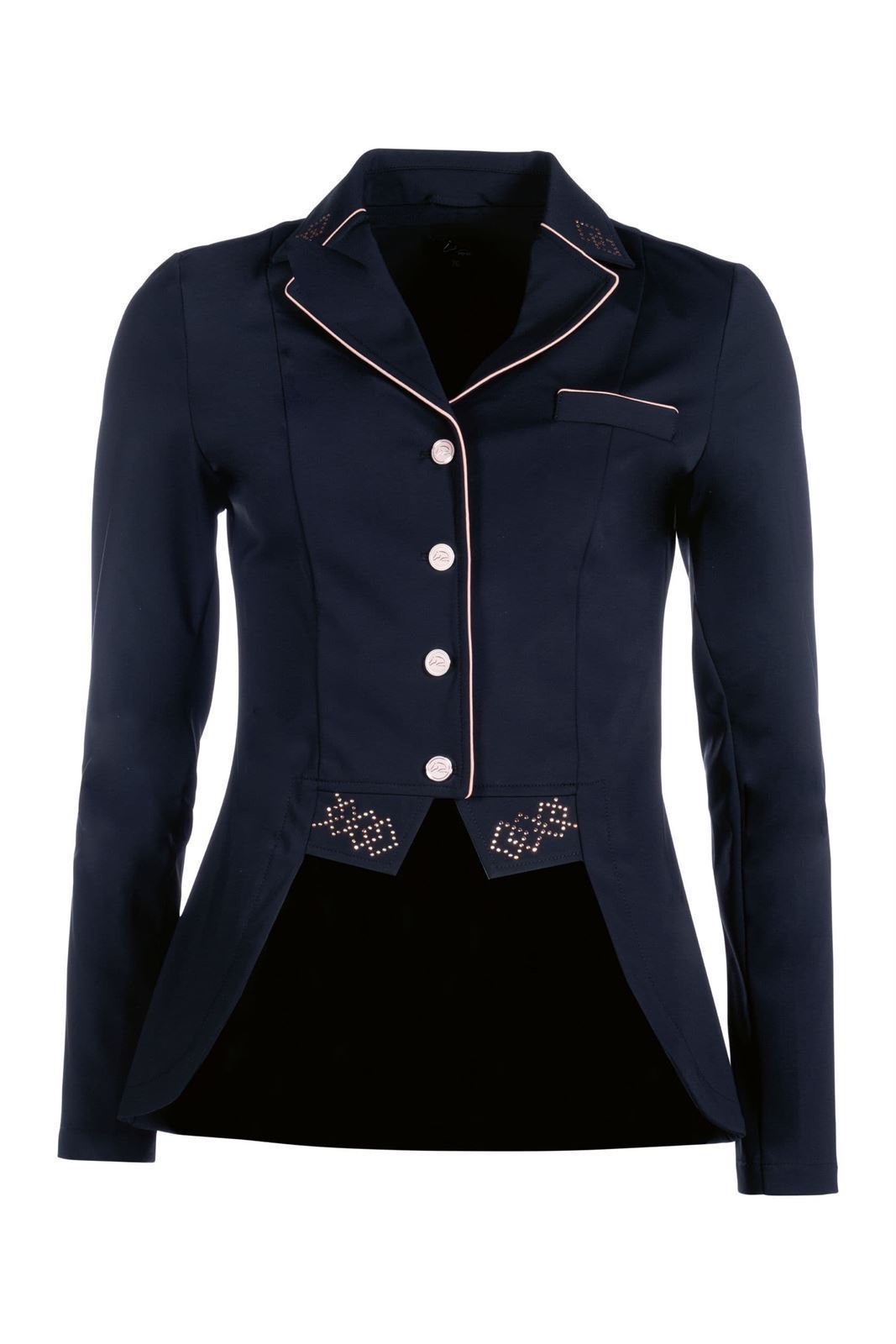 Chaqueta concurso frac corto mujer HKM Sports Equipment Audrey, color negro con cristales rosegold - Imagen 2