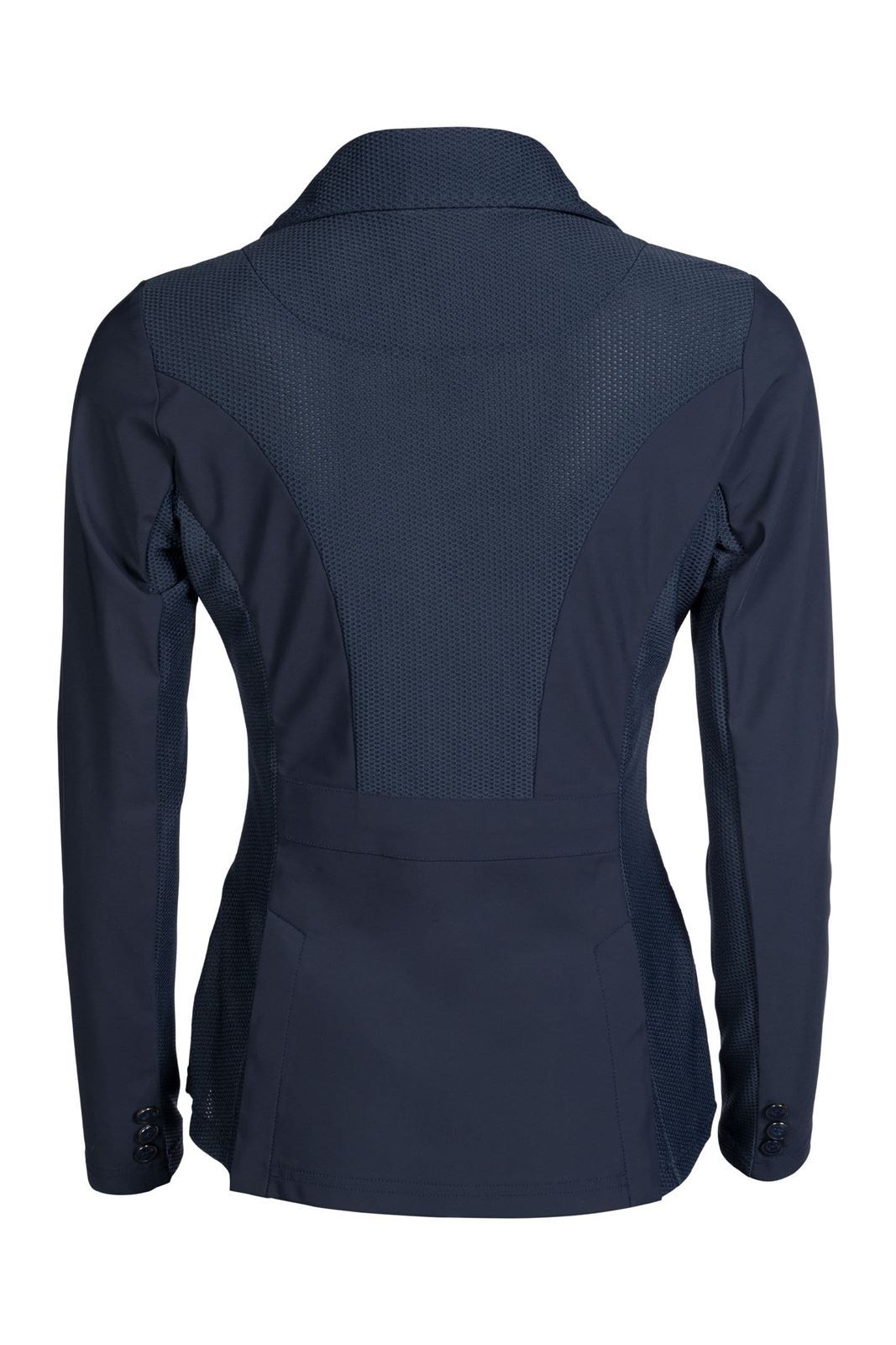 Chaqueta concurso mujer HKM Sports Equipment Hunter Slim Fit, color azul marino con tejido mesh - Imagen 3