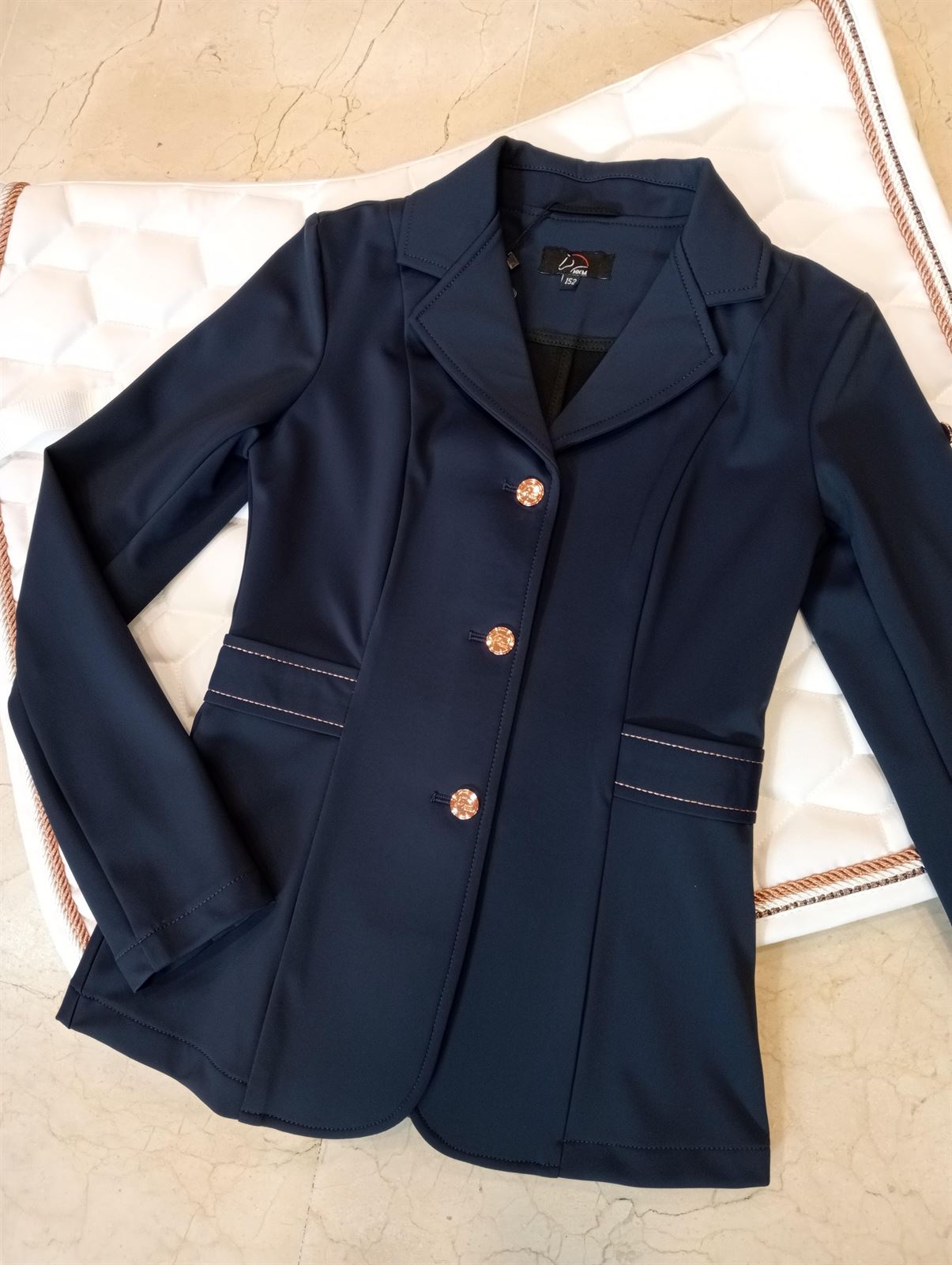 Chaqueta concurso niña HKM Sports Equipment Eloise color azul marino con costura rosegold TALLA 152 (10-11años) - Imagen 3