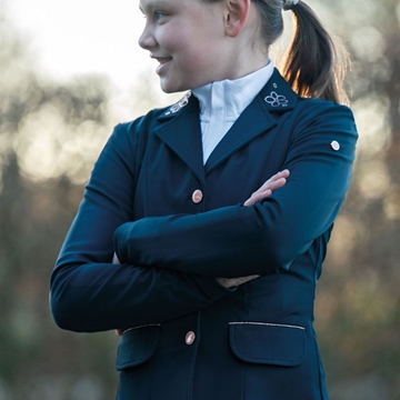 Chaqueta concurso niña HKM Sports Equipment Flora Kids color azul marino con cristales rosegold - Imagen 2