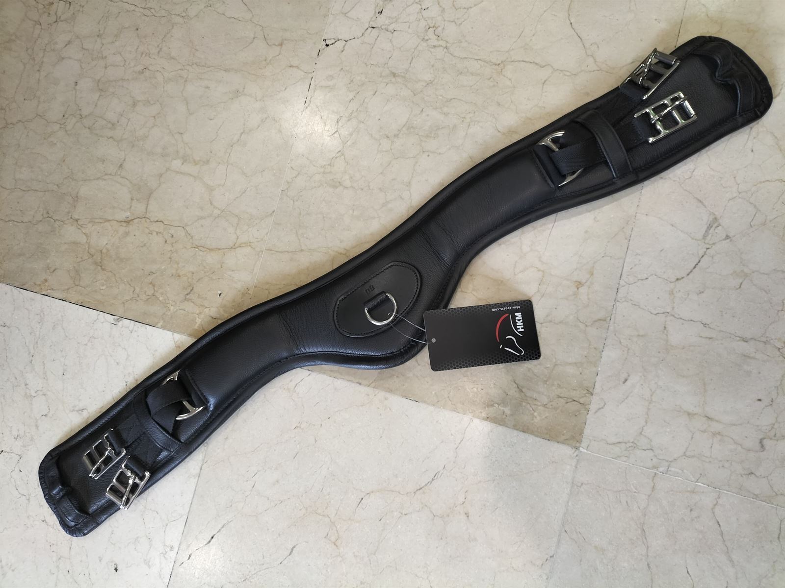 Cincha HKM Sports Equipment de cuero anatómica Dressage Anatomic, color negro, TALLA 80 CM, sin elástico. - Imagen 2