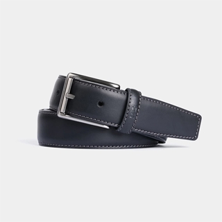 Cinturón cuero caballero MIGUEL BELLIDO negro liso costura gris - Imagen 1