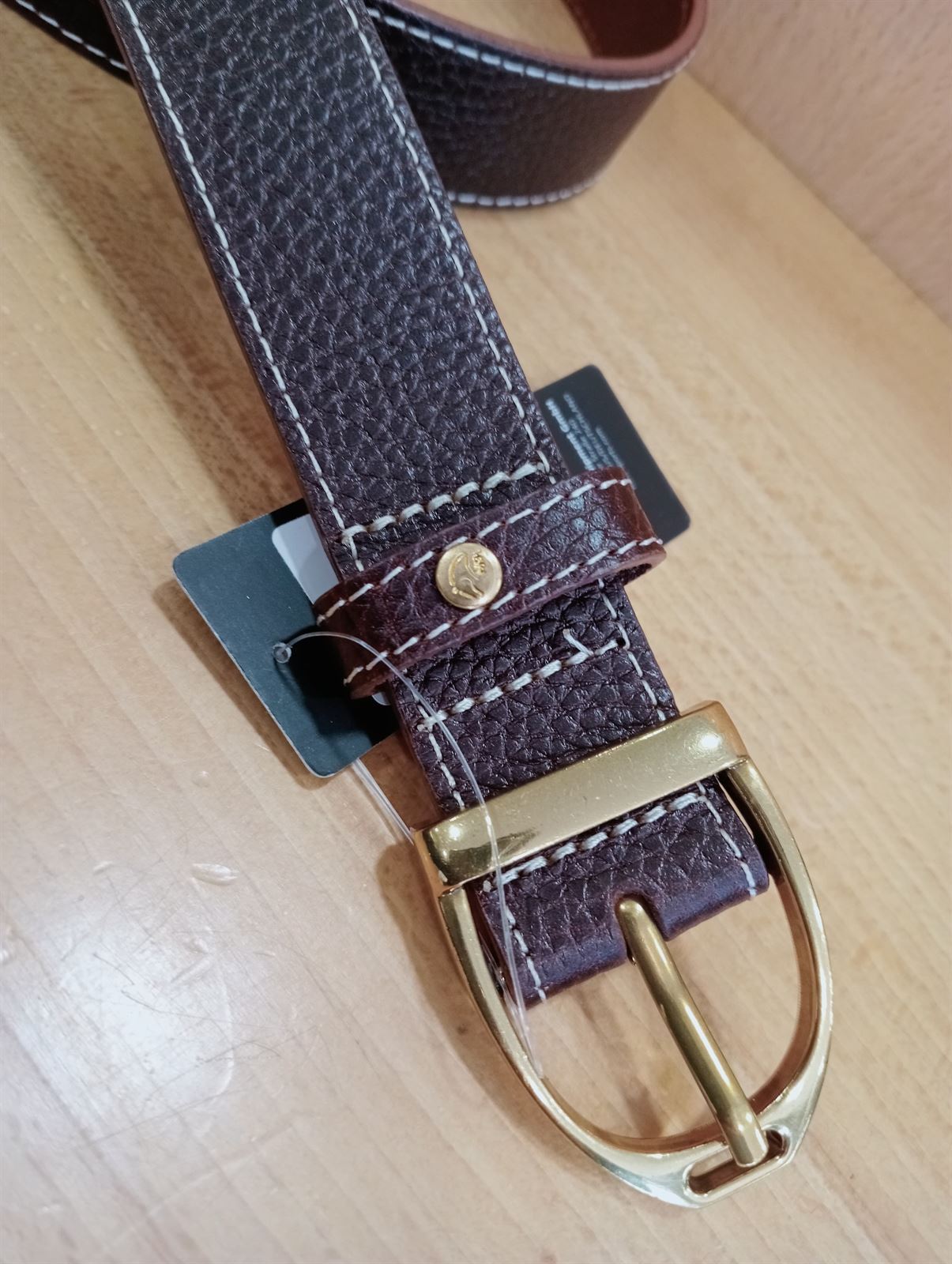 Cinturón cuero HKM Marrakesh color marrón hebilla estribo dorada - Imagen 1