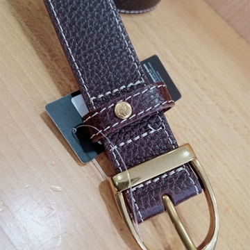 Cinturón cuero HKM Marrakesh color marrón hebilla estribo dorada - Imagen 1