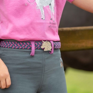 Cinturón elástico HKM Claire Kids color azul marino/rosa hebilla cabeza caballo - Imagen 1