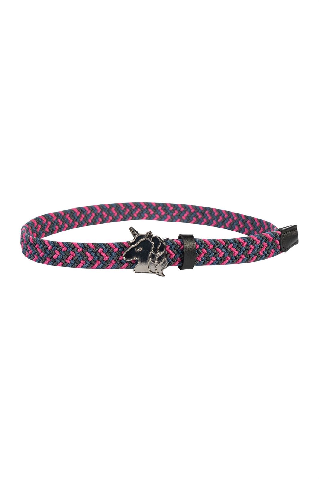 Cinturón elástico HKM Claire Kids color azul marino/rosa hebilla cabeza caballo - Imagen 2