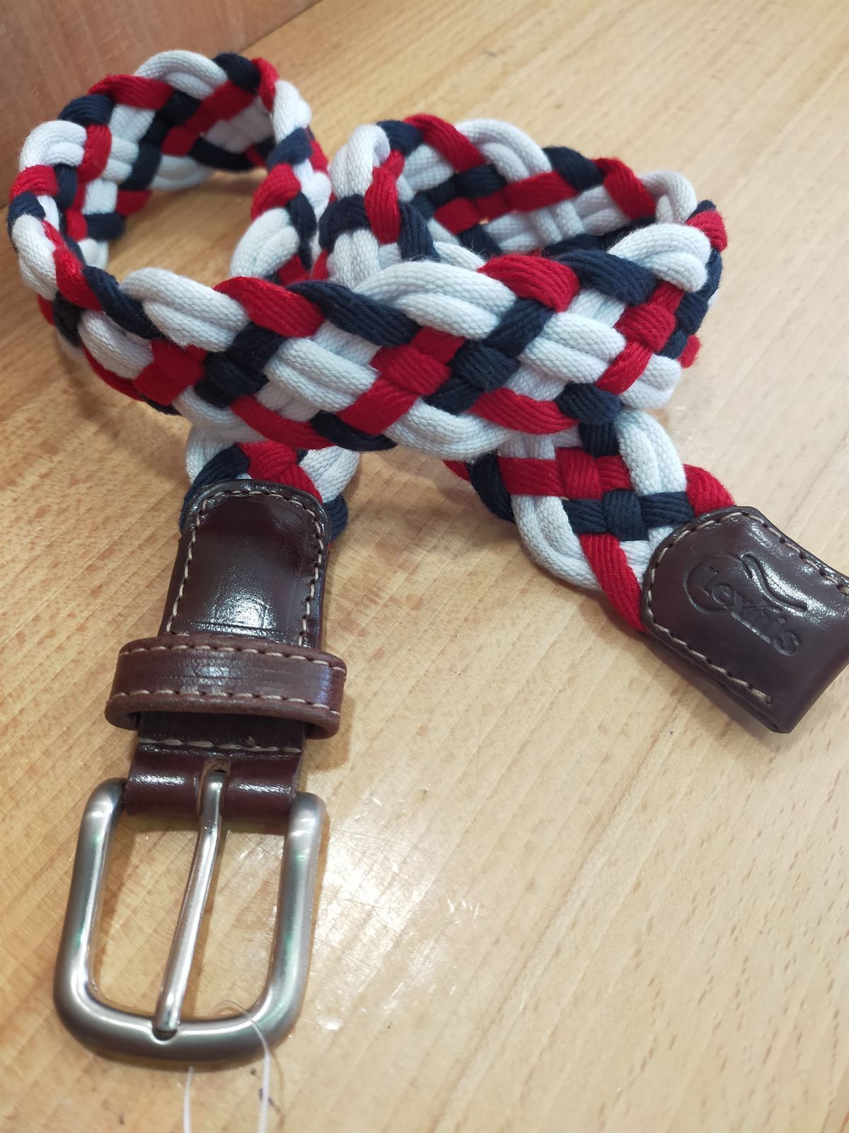 Cinturón LEXHIS algodón trenzado, marino/blanco/rojo TALLA 60 cm - Imagen 1