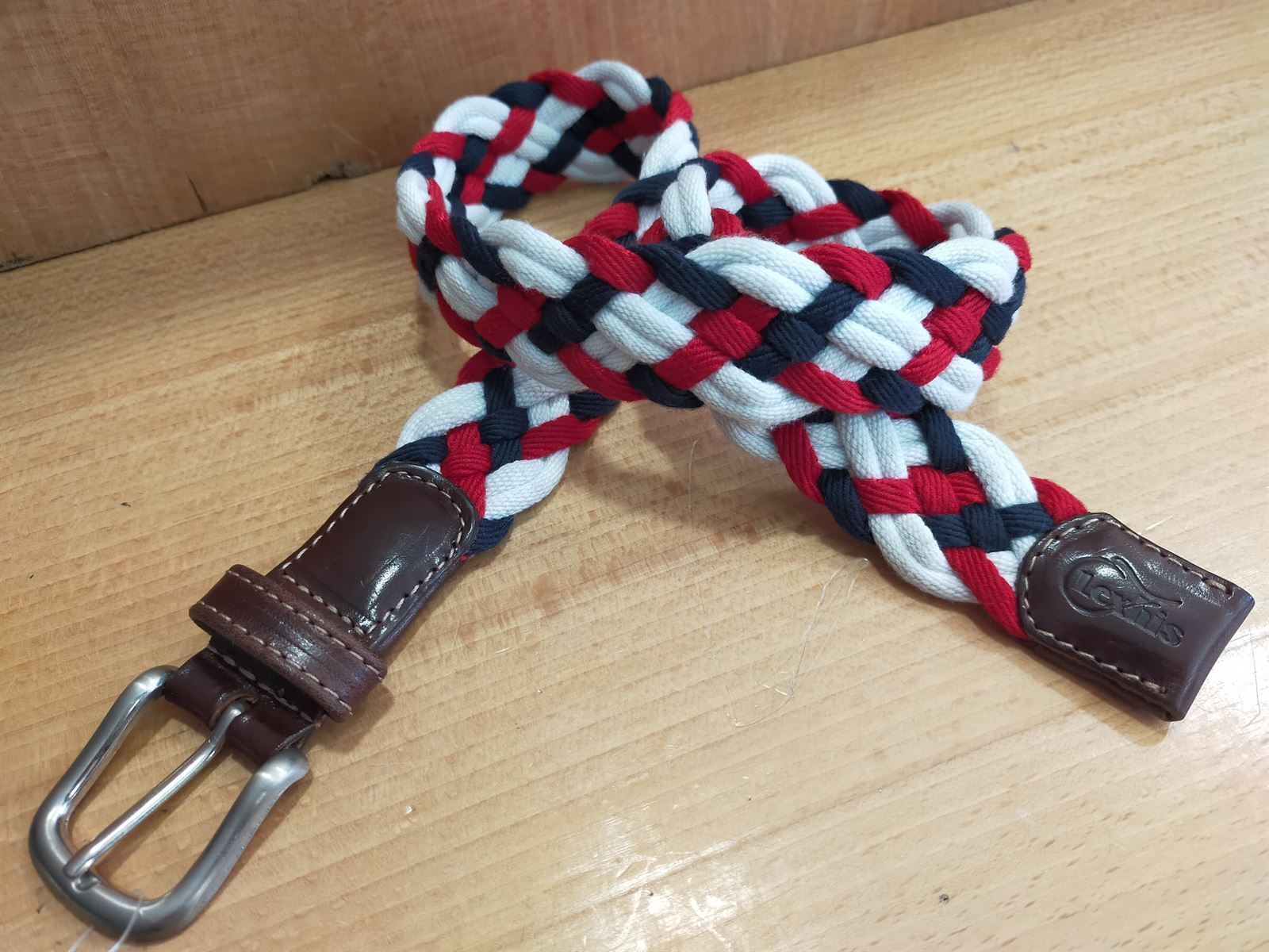 Cinturón LEXHIS algodón trenzado, marino/blanco/rojo TALLA 60 cm - Imagen 2