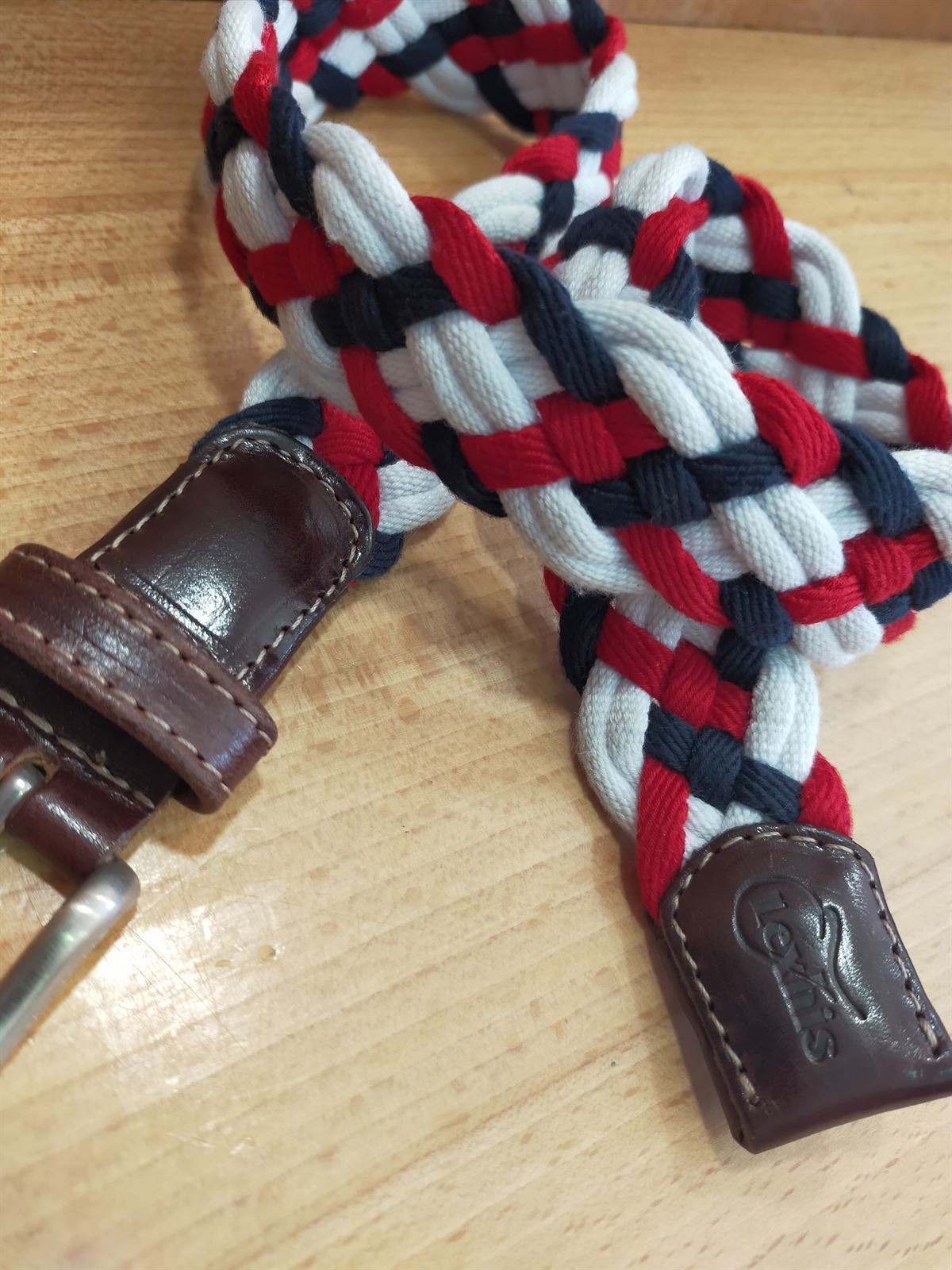 Cinturón LEXHIS algodón trenzado, marino/blanco/rojo TALLA 60 cm - Imagen 3