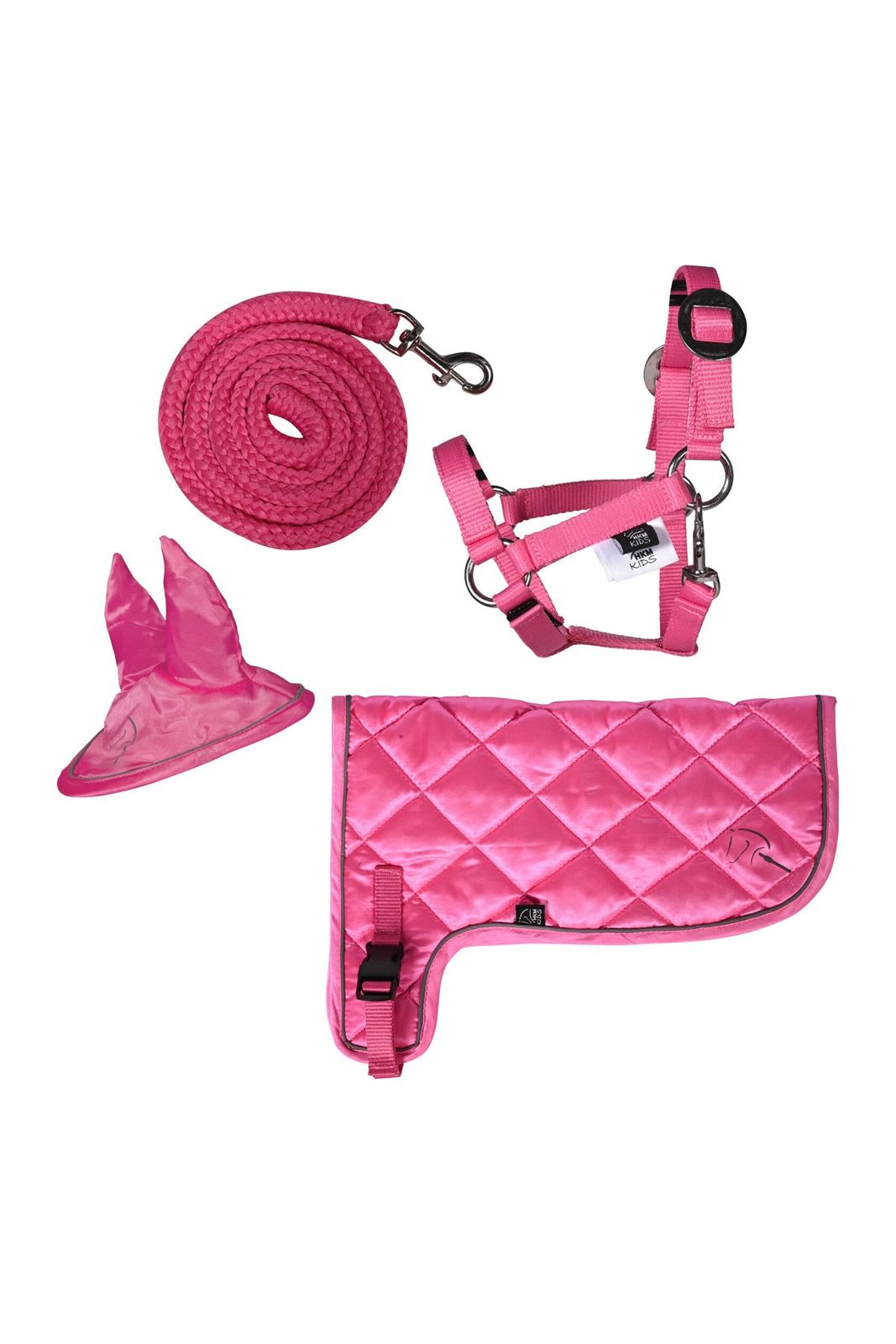 Conjunto de Mantilla, orejeras, cabezada y ramal Hobby Horsing HKM Sports Equipment color rosa fucsia - Imagen 1