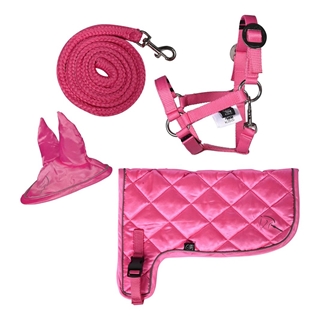 Conjunto de Mantilla, orejeras, cabezada y ramal Hobby Horsing HKM Sports Equipment color rosa fucsia - Imagen 1