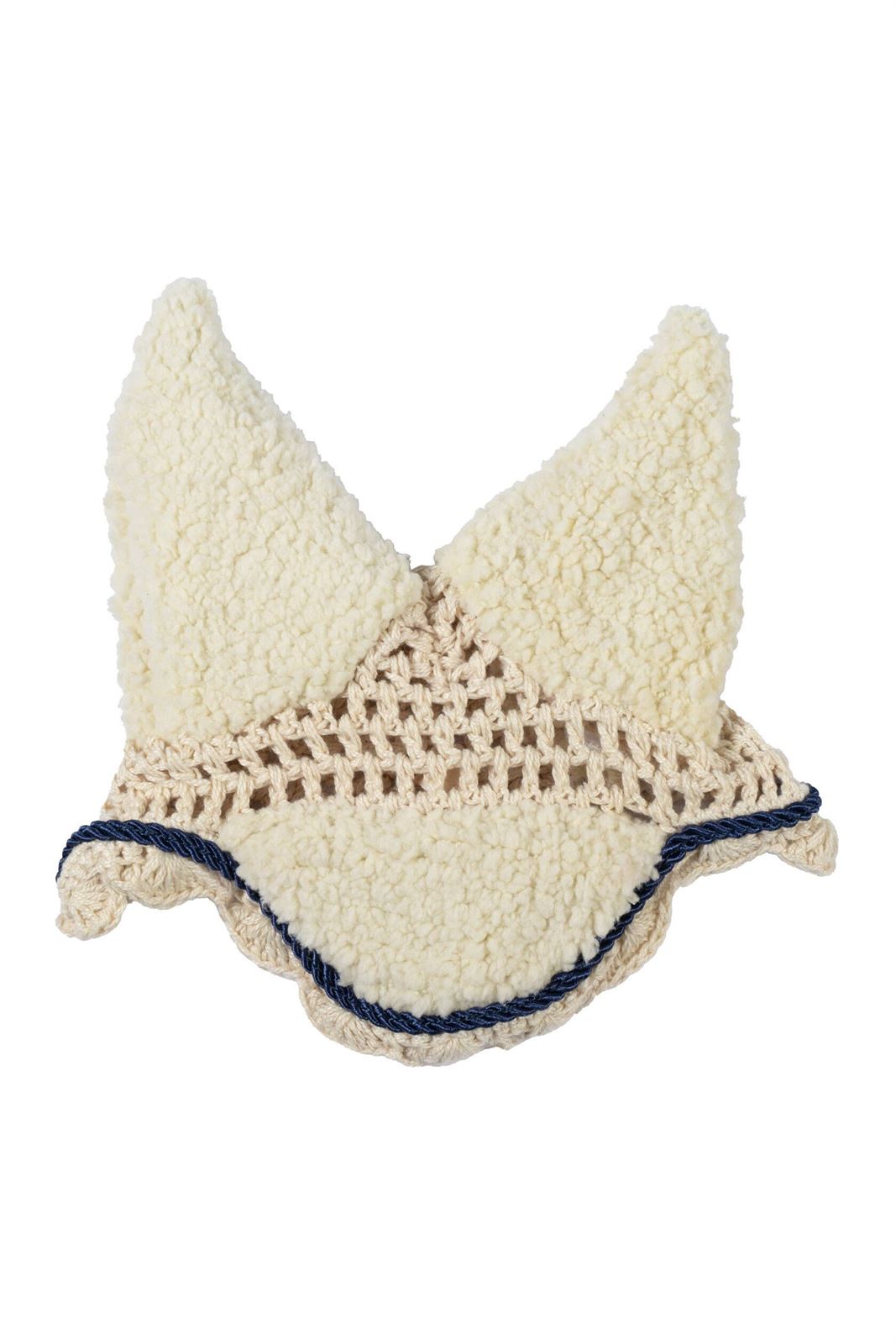 Conjunto de Mantilla y orejeras Hobby Horsing HKM Sports Equipment borreguito beige/azul marino - Imagen 1