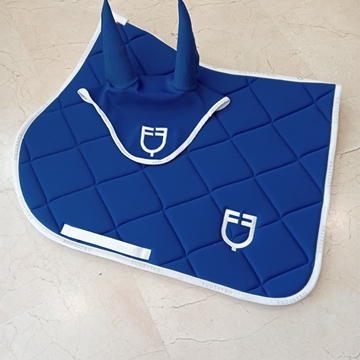 Conjunto EQUESTRO mantilla Uso General/Salto y orejeras COB color azul royal/blanco - Imagen 1