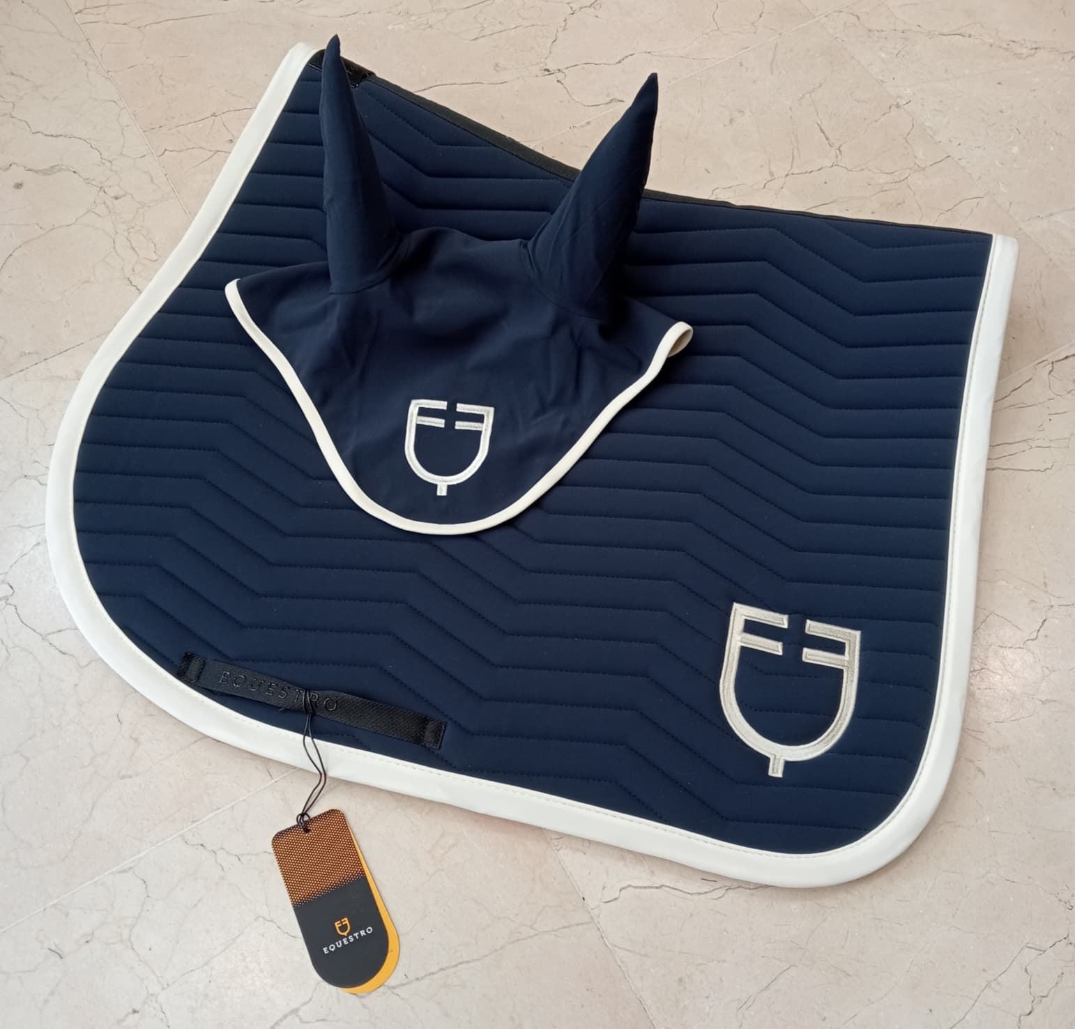 Conjunto EQUESTRO mantilla Uso General/salto y orejeras FULL color azul marino/beige - Imagen 1